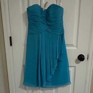 David's Bridal Strapless Teal Cocktail Dress